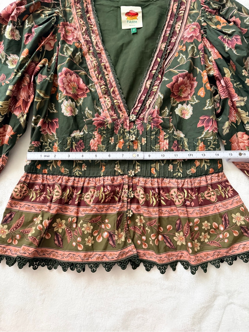 FARM Rio Flowering Garden Blouse 100% Cotton Beautiful Details Size M - Picture 9 of 13